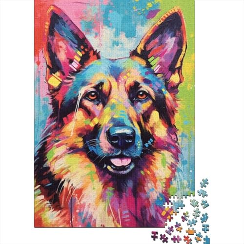 300-teiliges Puzzle „Lächelnder Deutscher Schäferhund“ für Kinder, Holzpuzzle, Lernspiel für Erwachsene und Teenager, 300 Teile (40 x 28 cm) von aaaaab