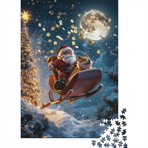 300-teiliges Puzzle „Weihnachtsmann reitet auf Rentieren“ – kreatives quadratisches Puzzle für Kinder und Holzpuzzle, Spielzeug, Denkspiel, 300 Teile (40 x 28 cm) von aaaaab