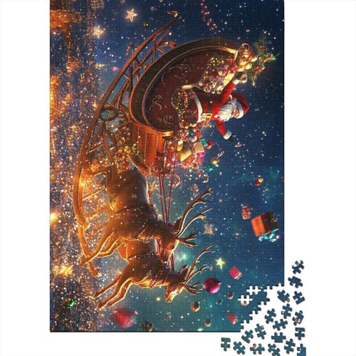 300-teiliges Puzzle „Weihnachtsmann reitet auf Rentieren“ – kreatives quadratisches Puzzle für Kinder und Holzpuzzle, Spielzeug, Denkspiel, 300 Teile (40 x 28 cm) von aaaaab