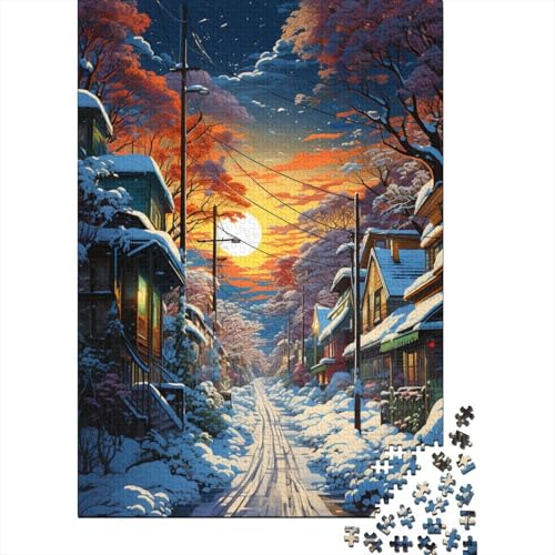 300-teiliges Puzzle für Kinder, 300-teiliges Puzzle, 300-teiliges Psychedelische Straßenszene mit Schnee bedeckt, 300-teiliges Puzzlespiel, Geschenk für Kinder (40 x 28 cm) von aaaaab