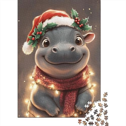 300-teiliges Puzzle für Kinder, Weihnachts-Nilpferd, kreatives quadratisches Puzzle für Kinder und Holzpuzzle, Lernspiel für Erwachsene, 300 Teile (40 x 28 cm) von aaaaab