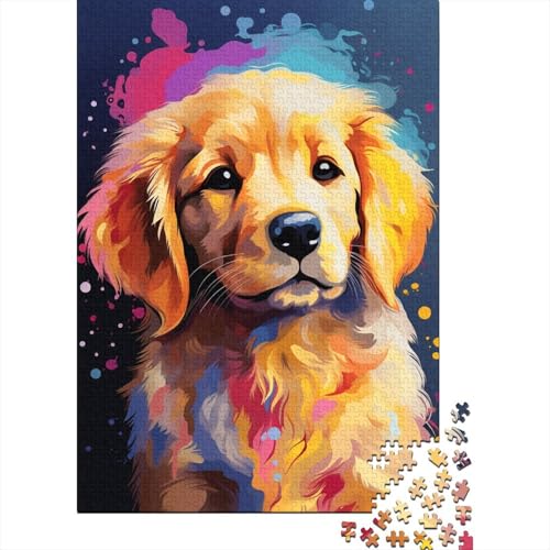 300-teiliges Puzzle für Kinder, farbenfrohes künstlerisches Golden Retriever-Puzzle, Holzpuzzle, Lernspielzeug, Familienspiele (40 x 28 cm) von aaaaab