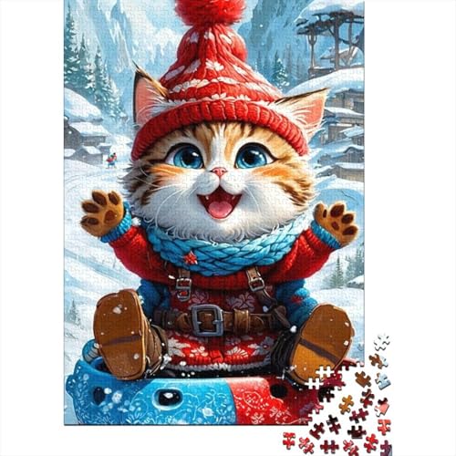 300-teiliges Puzzle für Kinder und süße Weihnachtskatze, quadratisches Puzzle für Kinder, Holzpuzzle, Lernspiel für Erwachsene, 300 Teile (40 x 28 cm) von aaaaab