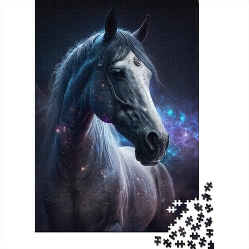 300-teiliges Puzzle mit Galaxie-Pferd und Blume, Puzzle, Kinderpuzzle, Zusammenbauspielzeug, interaktives Familienspiel, 300 Stück (40 x 28 cm) von aaaaab