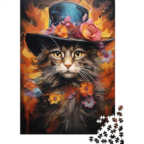 300-teiliges Puzzle mit Malerei-Kunst-Katzen-Motiv, Puzzle für Kinder, Holzbrett-Puzzle, Familien-Puzzlespiel, Stressabbau-Puzzles für Kinder, 300 Stück (40 x 28 cm) von aaaaab