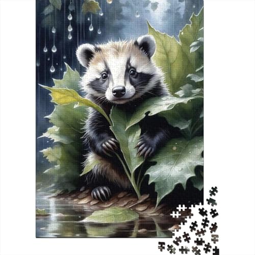 300-teiliges Puzzle mit Tierkunst, Waschbär, kreatives quadratisches Puzzle für Erwachsene und Holzpuzzle, Spielzeug, Denkspiel, 300 Teile (40 x 28 cm) von aaaaab