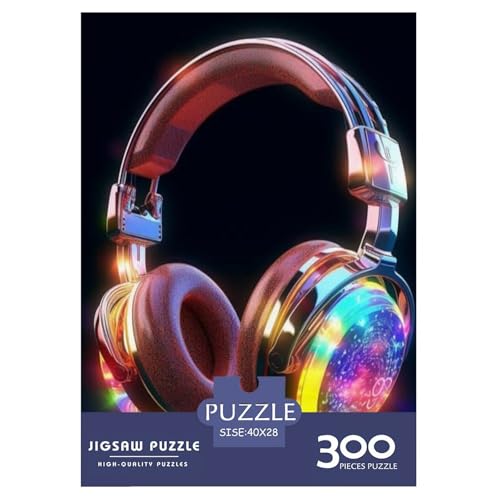 300-teiliges künstlerisches Kopfhörer-Puzzle für Erwachsene, Holzpuzzles, Puzzles für Erwachsene, Lernspiel, Herausforderungsspielzeug, 300 Stück (40 x 28 cm) von aaaaab