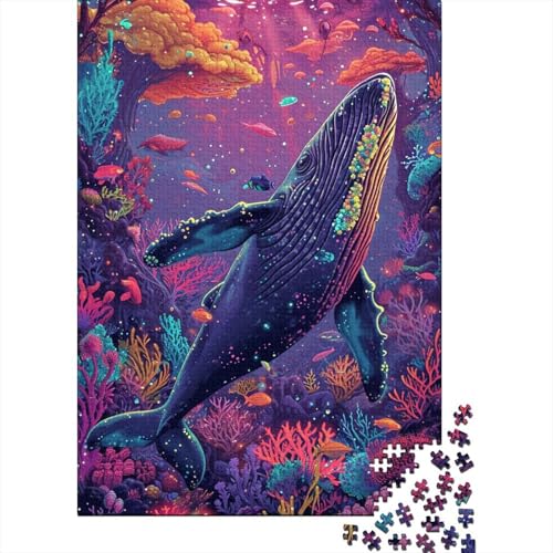 300-teiliges psychedelisches, farbenfrohes Wal-Puzzle für Kinder, Holzbrett-Puzzle, Familien-Puzzlespiel, Stressabbau-Puzzle für Kinder (40 x 28 cm) von aaaaab