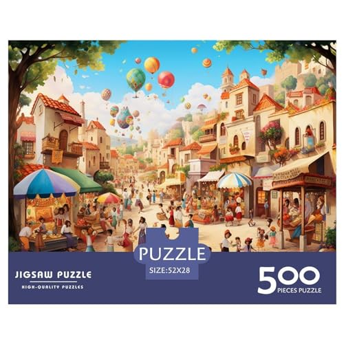 500-teiliges Dorfplatz-Puzzle, Puzzle für Erwachsene und Teenager, für Familienspaß und Spieleabend, 500 Teile (52 x 38 cm) von aaaaab