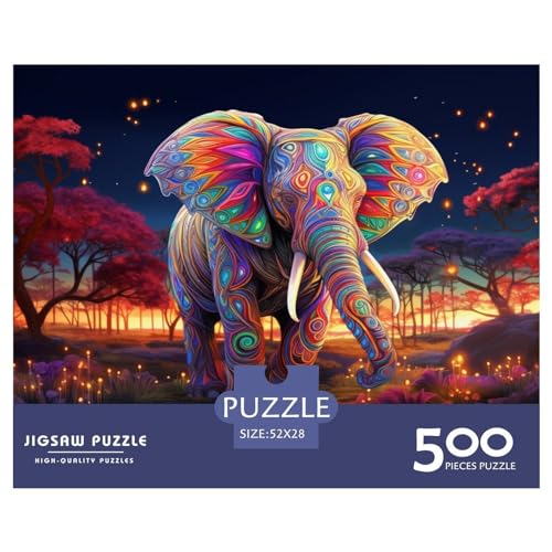 500-teiliges Elefanten-Puzzle aus Holz für Erwachsene, Puzzles für Erwachsene und Jugendliche ab 12 Jahren, 500 Teile (52 x 38 cm) von aaaaab