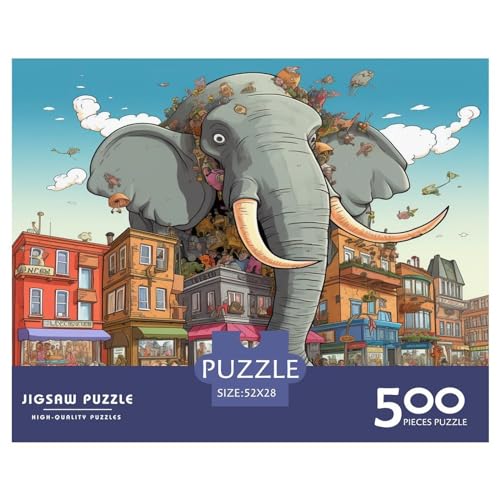 500-teiliges Elefanten-Puzzle für Erwachsene, schwierige Puzzles für Erwachsene und Teenager, entspannende Puzzlespiele, 500 Teile (52 x 38 cm) von aaaaab