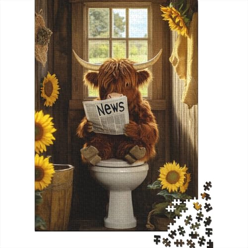 500-teiliges Puzzle, Art Highland Cow, quadratische Puzzles für Kinder, Holzpuzzles, Familienunterhaltungsspielzeug, 500 Stück (52 x 38 cm) von aaaaab