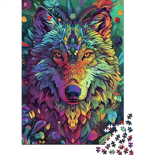 500-teiliges Puzzle, Psychedelischer, farbenfroher Sternenwolf, Puzzle für Kinder, 500-teiliges Puzzle, 500-teiliges Puzzle als Geschenk für Freunde und Familie (52 x 38 cm) von aaaaab