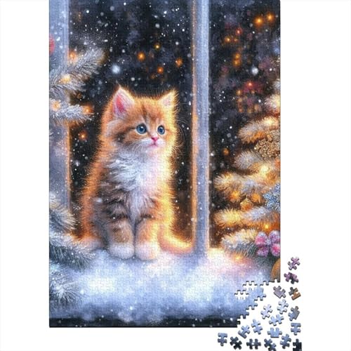 500-teiliges Puzzle, Weihnachts-Puzzle mit süßer Katze, kreatives quadratisches Puzzle für Kinder und Holzpuzzle, Lernspielzeug, 500 Teile (52 x 38 cm) von aaaaab