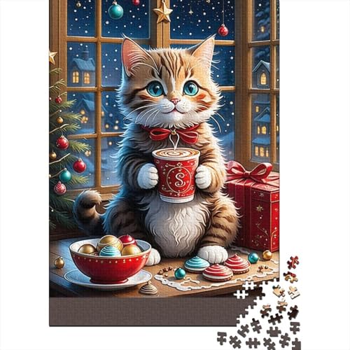 500-teiliges Puzzle, Weihnachts-Puzzle mit süßer Katze, kreatives quadratisches Puzzle für Kinder und Holzpuzzle, Spielzeug, Denkspiel, 500 Teile (52 x 38 cm) von aaaaab