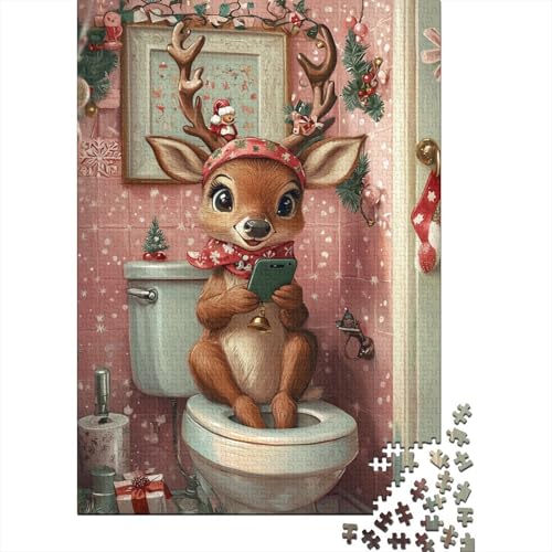 500-teiliges Puzzle, Weihnachtselch liest Zeitung, Puzzles für Kinder und Holzpuzzles, Lernpuzzle, Familienspiel, 500 Teile (52 x 38 cm) von aaaaab