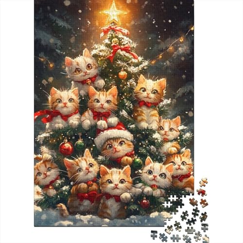 500-teiliges Puzzle, süße Weihnachtskatze, Puzzles für Kinder, Holzpuzzles, Lernspiele für Kinder und 500 Teile (52 x 38 cm) von aaaaab