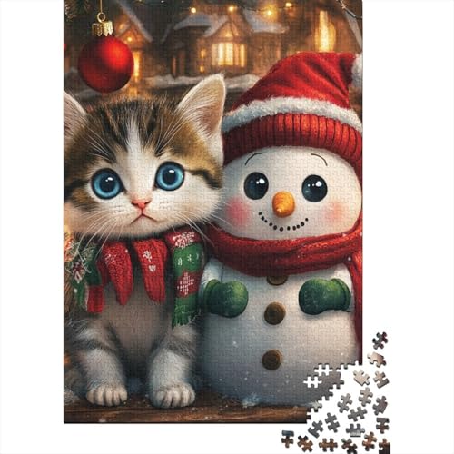 500-teiliges Puzzle, süße Weihnachtskatze, kreatives quadratisches Holzpuzzle für Kinder, Lernspiel, Herausforderungsspielzeug, 500 Stück (52 x 38 cm) von aaaaab