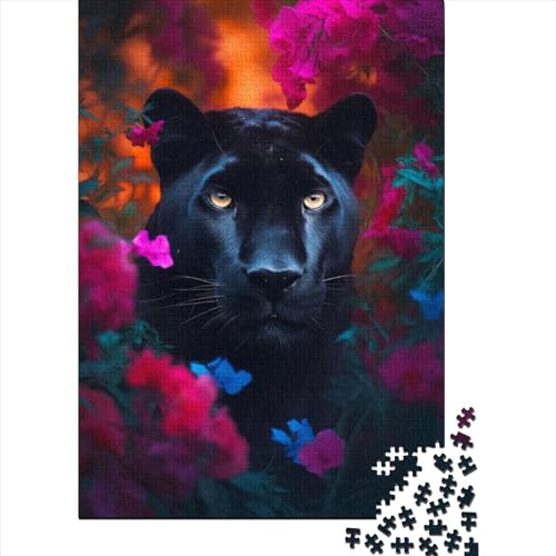 500-teiliges Puzzle „Black Panther Flower Dream“ für Erwachsene, Puzzles für Erwachsene und Teenager, Denksport-Puzzles für Erwachsene, 500 Teile (52 x 38 cm) von aaaaab