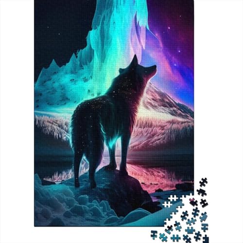 500-teiliges Puzzle „Cosmic Wolf“ für Kinder, Erwachsene,großes Puzzle, Spielzeug, Geschenk, pädagogisches, intellektuelles, entspannendes, lustiges Familienspiel, (52 x 38 cm) von aaaaab