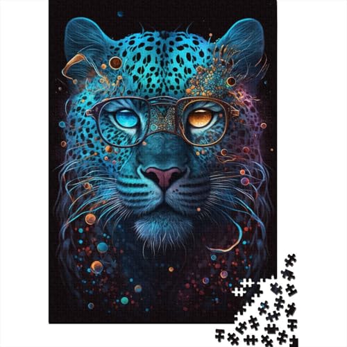 500-teiliges Puzzle „Leopard mit Brille“ für Kinder, Puzzles für Kinder, Puzzles, einzigartige Heimdekoration, 500 Teile (52 x 38 cm) von aaaaab