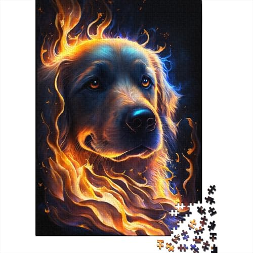 500-teiliges Puzzle Golden Retriever Feuer Puzzles für Kinder Holzspiele Puzzle Herausforderung Spielzeug Weihnachts- und Geburtstagsgeschenke 500 Stück (52 x 38 cm) von aaaaab