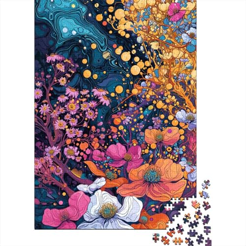 500-teiliges Puzzle für Kinder, 500-teiliges Puzzle, 500-teiliges Psychedelische Bunte Blumen, 500-teiliges Puzzlespiel, Geschenk für Kinder, 500-teilig (52 x 38 cm) von aaaaab