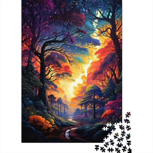 500-teiliges Puzzle für Kinder, 500-teiliges Puzzle, 500-teiliges Puzzle, Bunte Psychedelie im dunklen Wald, 500-teiliges Puzzlespiel, Geschenk für Kinder, 500-teilig (52 x 38 cm) von aaaaab