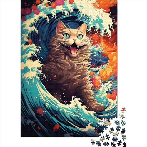 500-teiliges Puzzle für Kinder, buntes Fantasie-Katzen-Puzzle, Familien-Puzzlespiel zum Stressabbau, schwieriges Herausforderungspuzzle für Kinder, 500 Stück (52 x 38 cm) von aaaaab