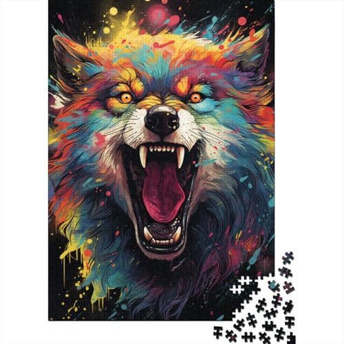 500-teiliges Puzzle für Kinder, farbenfrohes psychedelisches Wölfin-Puzzle, kreatives Holzpuzzle für Familienfreunde, lustiges Spielzeuggeschenk (52 x 38 cm) von aaaaab