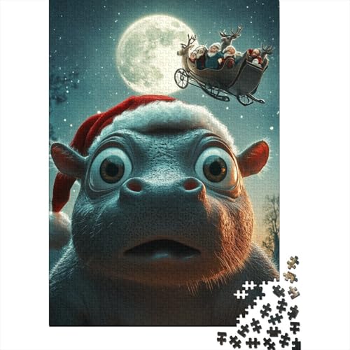 500-teiliges Puzzle für Kinder und Weihnachts-Nilpferd-Puzzles, für Kinder und Holzpuzzles, Lernspiele für Kinder und 500 Teile (52 x 38 cm) von aaaaab