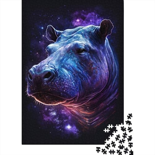 500-teiliges Puzzle mit Galaxie-Tier-Nilpferd für Kinder, Holzpuzzle für Kinder und Jugendliche, Lernpuzzle 500 Teile (52 x 38 cm) von aaaaab