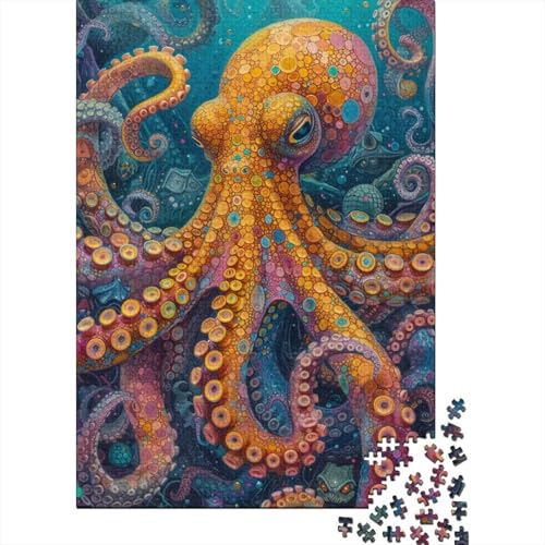 500-teiliges Puzzle mit Psychedelischer Aquarellmalerei und Oktopus-Motiv, für Kinder, Holzbrett-Puzzle, Familien-Puzzlespiel, Stressabbau-Puzzles für Kinder (52 x 38 cm) von aaaaab