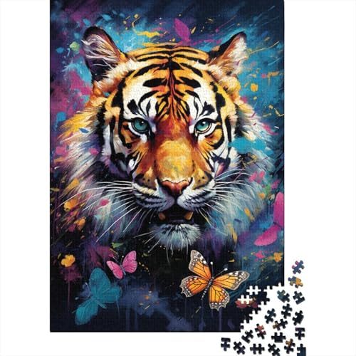 500-teiliges Puzzlespiel, farbenfrohes Kunst-Tiger-Puzzle für Erwachsene, Holzpuzzle, Lernspiel, Herausforderungsspielzeug, 500 Stück (52 x 38 cm) von aaaaab