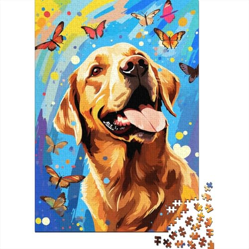 500-teiliges Puzzlespiel Schmetterling Golden Retriever Holzpuzzle Puzzles für Kinder 500-teiliges Paarspiele Puzzle Geburtstags (52 x 38 cm) von aaaaab