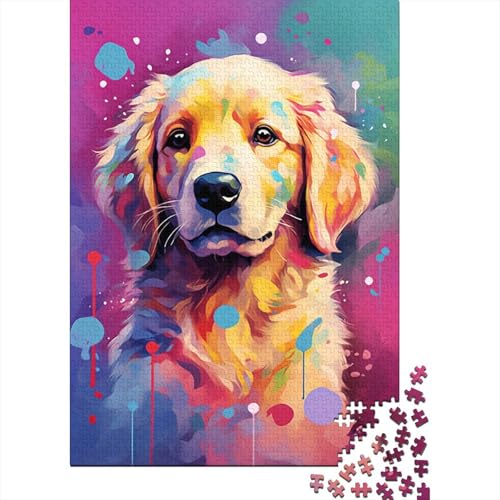 500-teiliges künstlerisches Golden Retriever-Puzzle für Kinder, Holzbrett-Puzzle, Familien-Puzzlespiel, Stressabbau-Puzzles für Kinder (52 x 38 cm) von aaaaab