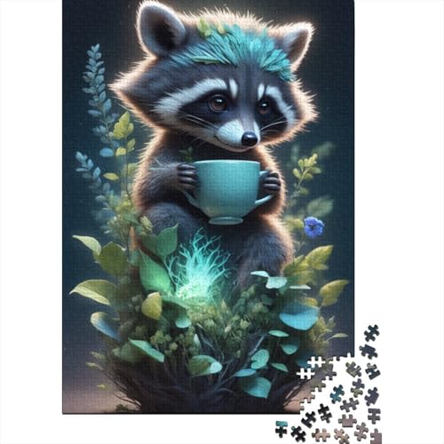 Animal Art Waschbär 300-teiliges Puzzle Animal Art Waschbär Puzzle für Kinder Kreative Holzbrettpuzzle Tolles Geschenk für Kinder (40 x 28 cm) von aaaaab