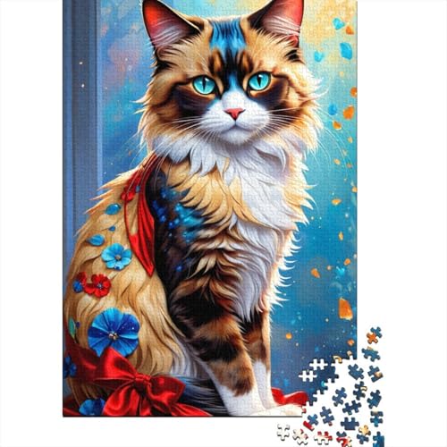 Art Animal Cat 300-teiliges Puzzle Art Animal Cat Puzzle für Kinder Kreative Holzbrettpuzzle Tolles Geschenk für Kinder (40 x 28 cm) von aaaaab