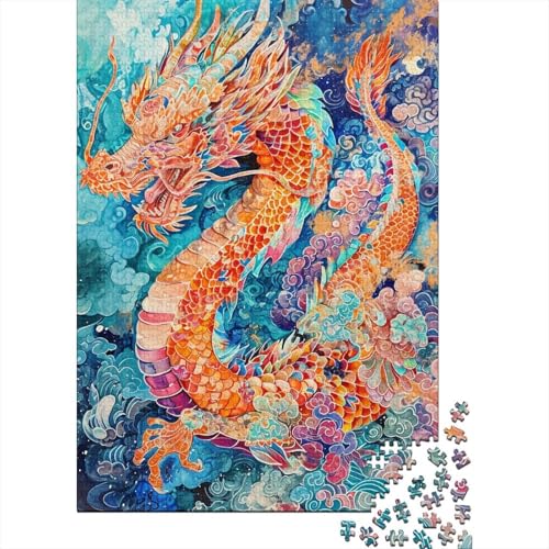 Art Dragon Puzzle Familienspaß Rechteckiges Papierpuzzle für Kinder und Erwachsene ab 12 Jahren Geburtstagsgeschenk 38x26cm/1000 Teile von aaaaab