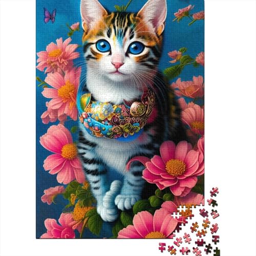 Art Flower Cat Puzzle, Premium-Puzzle aus 100% Recycling-Platte, 100% recycelter Karton, Puzzle für Kinder und Erwachsene ab 12 Jahren, Ostergeschenk, 38 x 26 cm, 1000 Teile von aaaaab