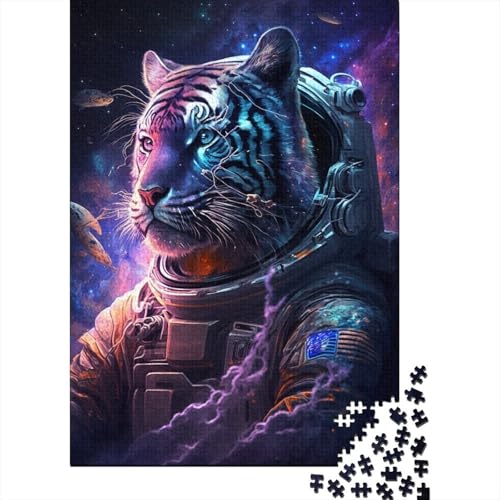 Astronaut Tiger 1000-teiliges Puzzle für Erwachsene, Holzbrett-Puzzle, Spielzeug, Lernspiel, 1000 Teile (75 x 50 cm) von aaaaab