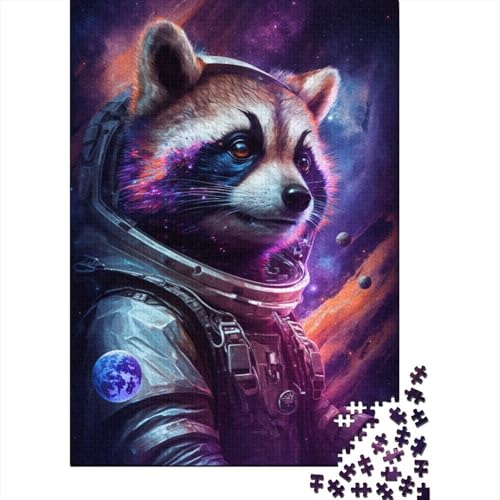 Astronauten-Waschbär-Puzzle für Kinder, 1000 Teile, Holzpuzzle, Dekompressionsspiel, Spielzeugpuzzle, anspruchsvolles Spiel, 1000 Teile (75 x 50 cm) von aaaaab