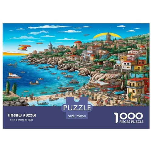 Beachside City Puzzles für Erwachsene 1000 Teile, Holzpuzzles für Erwachsene, Spielspielzeug für Erwachsene, 1000 Teile (75 x 50 cm) von aaaaab