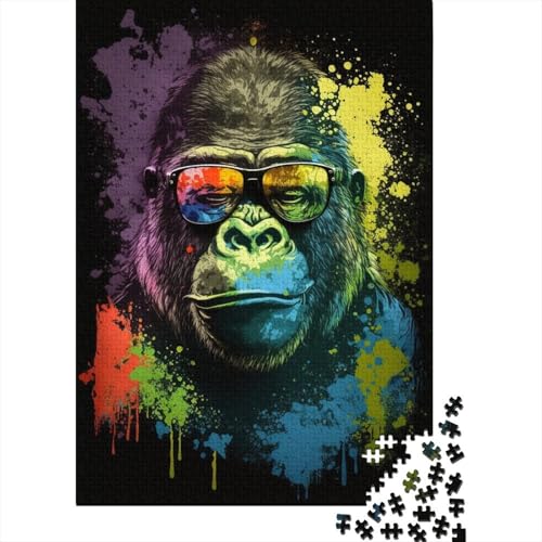 Bunte Gorillas mit Brille, 300-teiliges Puzzle für Erwachsene, kreatives rechteckiges Puzzle, Geschenk für Kinder, Puzzlespiel, Denksportaufgaben, Spielzeug, (40 x 28 cm) von aaaaab