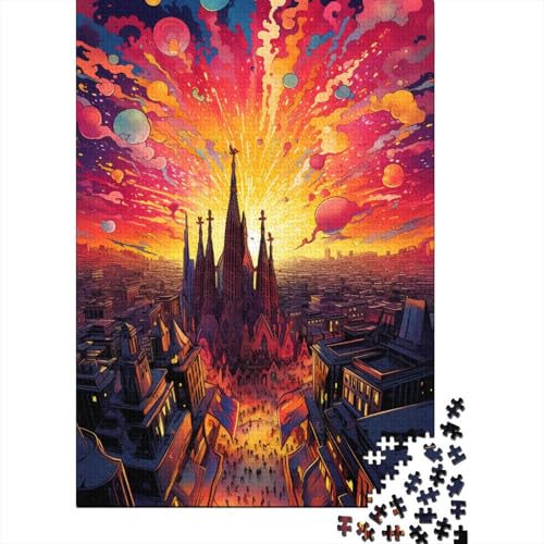 Bunte Psychedelia in Barcelona. Kreatives quadratisches Puzzle für Kinder. Holzbrett-Puzzle. Puzzle für Kindergeschenke (40 x 28 cm) von aaaaab