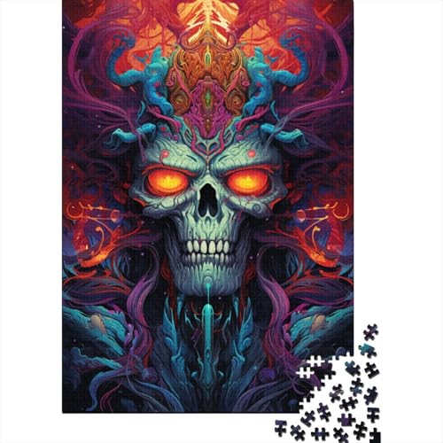 Bunte Psychedelie mysteriöser Totenköpfe, Puzzle 500 Teile für Kinder, Puzzle f500 Teile, einzigartiges Geschenk zum Geburtstag, Weihnachten (52 x 38 cm) von aaaaab