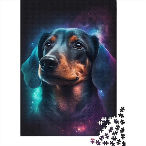 Bunter Galaxy-Dackel, 1000-teiliges Puzzle für Erwachsene, Holzbrett-Puzzle, Spielzeug, Lernspiel, 1000 Teile (75 x 50 cm) von aaaaab