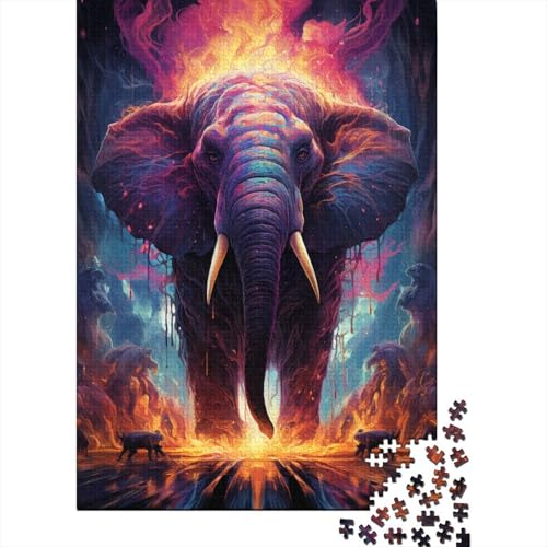 Bunter Psychedelischer Elefant 2, Holzpuzzlespiel mit 300 Puzzleteilen, kreatives Puzzle für Teenager und Erwachsene, kreatives Dekompressionsspielzeug, Puzzle (40 x 28 cm) von aaaaab