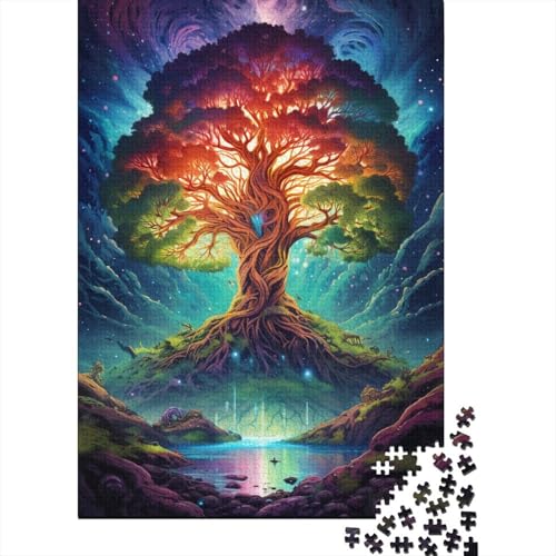 Bunter Psychedelischer Sternenhimmel-Baum, 500 Holzpuzzles für Jugendliche und Erwachsene, kreatives Puzzle, Lernspiel, Puzzles für Familie und Freunde (52 x 38 cm) von aaaaab