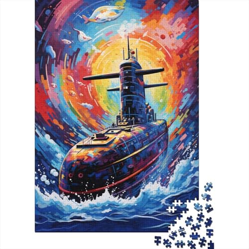 Buntes Flugzeugträgerschiff-Holzpuzzle mit 1000 Teilen, Puzzle für Kinder, Lernspiel, Herausforderungsspielzeug, 1000 Teile (75 x 50 cm) von aaaaab